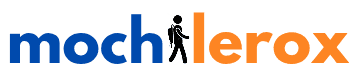 Logo de mochilerox de color azul con naranja y un icono ce una persona con mochila ne medio
